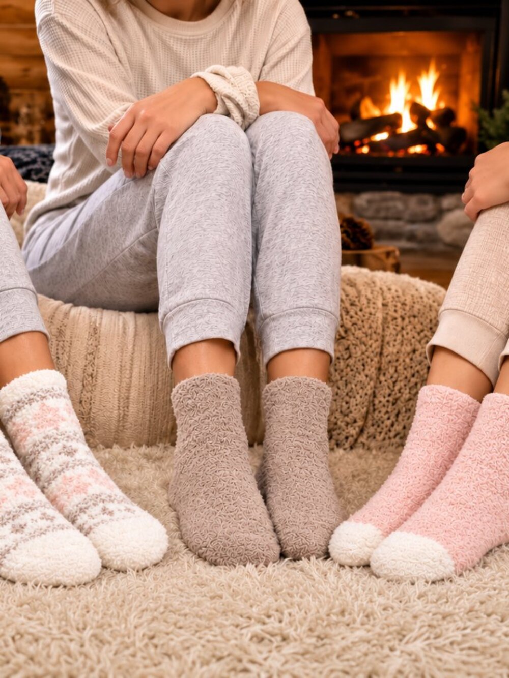 NWT-Cuddl Duds Plushfill Lounge Socks-3 Pk-Snowflakes in Pink/Mauve, Tan, Cream